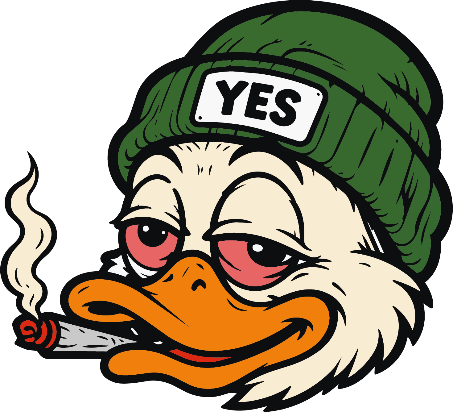 YesDucky: un pato caricatura con gorro verde que dice YES